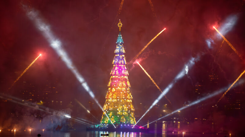 Árvore do Rio é acesa na Lagoa Rodrigo de Freitas.
